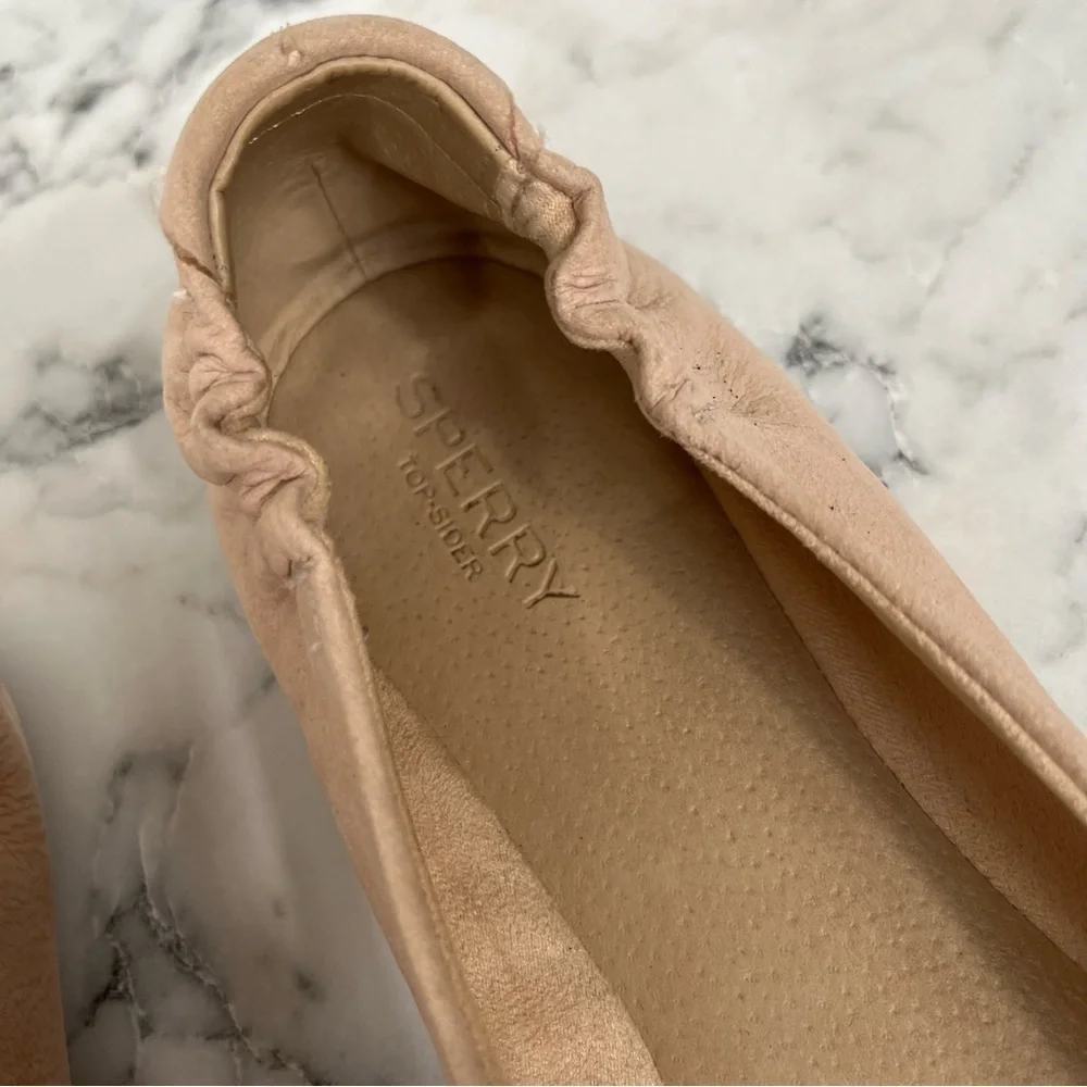 Sperry Thalia Rose leather ballet flat nude blush pink leather bow tie size 10